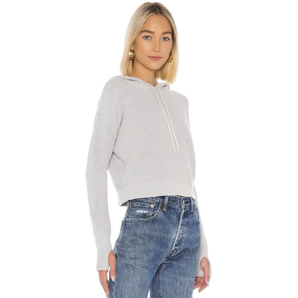 Lovers + FRIENDS Griffith Knit Pullover Hoodie MEDIUM Gray Sweater Top LOVFWK672